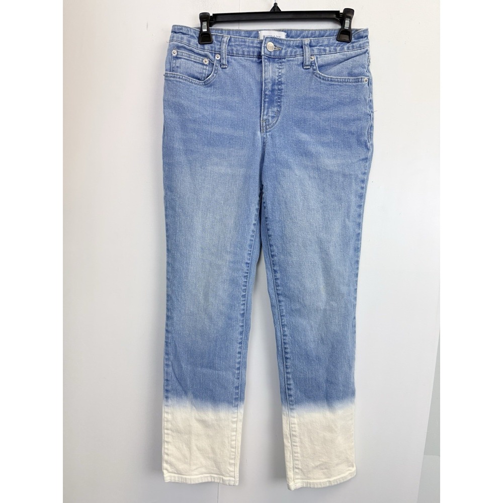 Crown & Ivy High-Rise Vintage Straight Leg Bleached Hem Jeans Women's Size 4